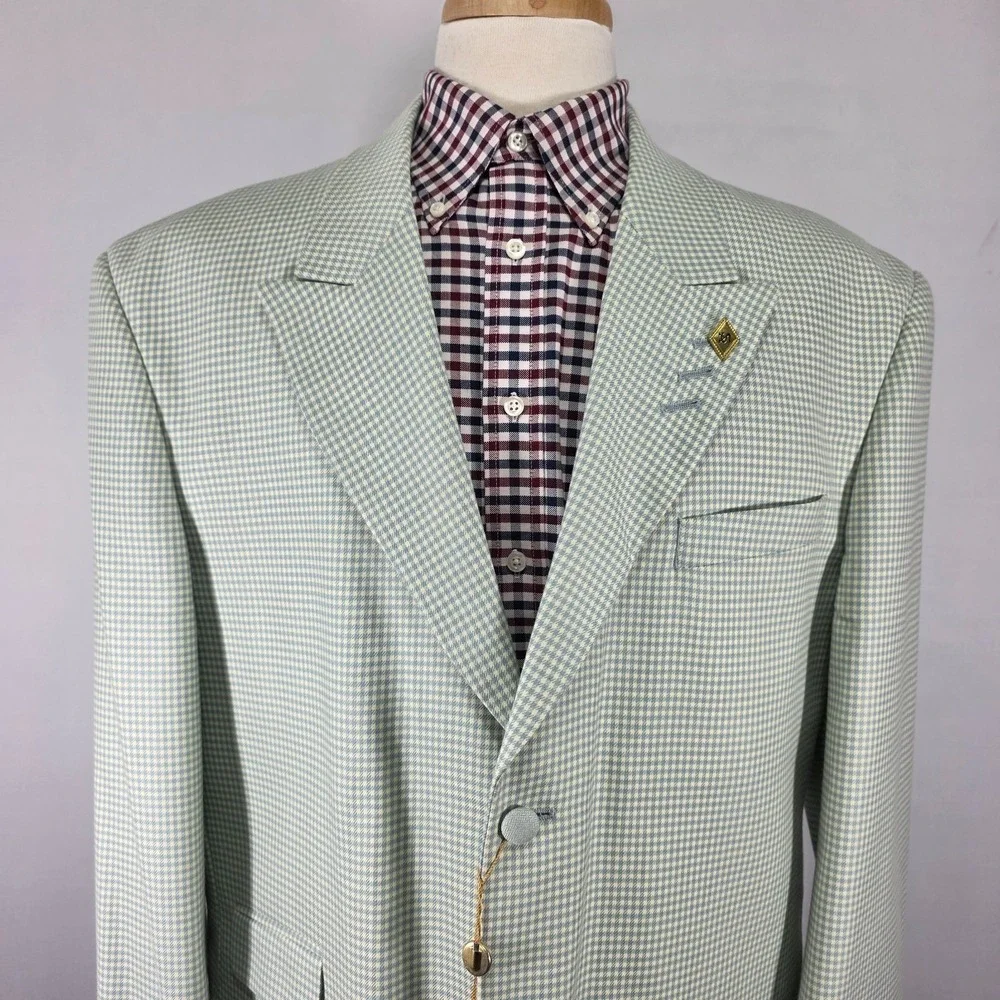 Stacy Adams‎ Men's Sport Coat Blazer Three Button Teal Green Peak Poly 44L NEW